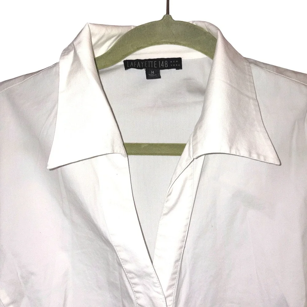 Lafayette 148 Button Down White Professional Stretch Cotton Blouse 14 - Picture 2 of 7